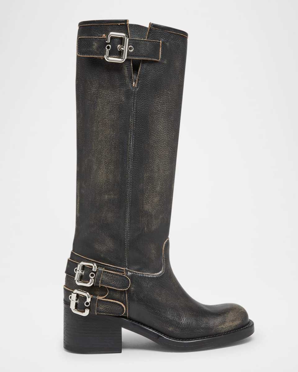 Dakota Burnished Leather Knee-High Moto Boots